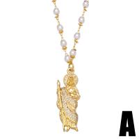 Collier en laiton cubique Zircon Micro Pave, avec perle de plastique, avec 1.97 chaînes de rallonge, Placage de couleur d'or, styles différents pour le choix & pavé de micro zircon, doré .72 pouce, Vendu par PC