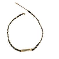 PU Collier Cordon, Acier titane, avec cuir PU, avec 1.97 chaînes de rallonge, Placage de couleur d'or, bijoux de mode cm, Vendu par PC