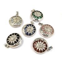 Gemstone Zinc Alloy Pendants, with Natural Stone, Round, platinum color plated & Unisex 