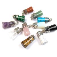 Gemstone Zinc Alloy Pendants, Natural Stone, with Zinc Alloy, Column, platinum color plated & Unisex 