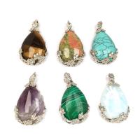 Gemstone Zinc Alloy Pendants, Natural Stone, with Zinc Alloy, Teardrop, platinum color plated & Unisex & faceted 