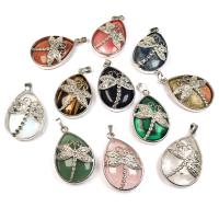 Gemstone Zinc Alloy Pendants, Natural Stone, with Iron & Zinc Alloy, Teardrop, platinum color plated & Unisex 