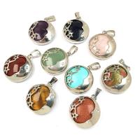 Gemstone Zinc Alloy Pendants, Natural Stone, with Iron & Zinc Alloy, Round, platinum color plated & Unisex 