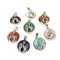 Gemstone Zinc Alloy Pendants, Natural Stone, with Iron & Zinc Alloy, Round, platinum color plated & Unisex 