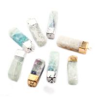 Gemstone Brass Pendants, with Brass, Rectangle, plated, Unisex 