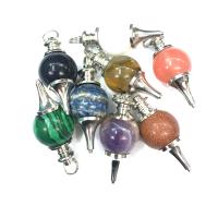 Gemstone Zinc Alloy Pendants, Natural Stone, with Zinc Alloy, Round, platinum color plated & Unisex 18mm 