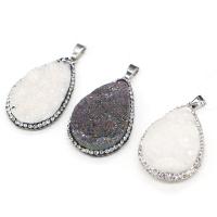 Ice Quartz Agate Pendants, with Rhinestone Clay Pave, Teardrop, Unisex 