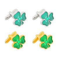 Zinc Alloy Cufflinks, Four Leaf Clover, plated, stoving varnish & for man 