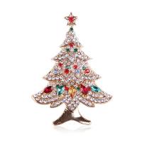 Broche de diamantes de imitación de la aleación de Zinc, Árbol de Navidad, chapado en color dorado, Diseño de Navidad & unisexo & con diamantes de imitación, 55x41mm, Vendido por UD