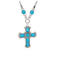 Chaîne en alliage de zinc de fer Collier Pull, avec turquoise, avec 1.97inch chaînes de rallonge, croix, pour femme, plus de couleurs à choisir Environ 17.72 pouce, Vendu par PC