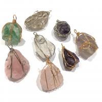 Natural Quartz Pendants, with Brass, irregular, plated, Unisex 25x35- 