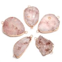 Ágata natural Druzy Conector, Ágata de cuarzo de hielo, con metal, Irregular, chapado en color dorado, estilo druzy & unisexo & diverso tamaño para la opción & 1/1 aro & hueco, Rosado, Vendido por UD