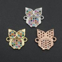 Cubic Zirconia Micro Pave Brass Connector, Owl, plated & micro pave cubic zirconia 