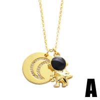 Collier en laiton cubique Zircon Micro Pave, avec 1.97 chaînes de rallonge, astronaute, Placage de couleur d'or, styles différents pour le choix & pavé de micro zircon & émail, doré .72 pouce, Vendu par PC