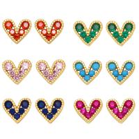 Cubic Zirconia Micro Pave Brass Earring, Heart, gold color plated, micro pave cubic zirconia 