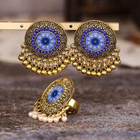 Fashion Zinc Alloy Jewelry Sets, finger ring & earring, Geometrical Pattern, gold color plated, Bohemian style & for woman 18mm, US Ring 