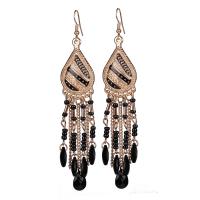 Moda flecos pendientes, aleación de zinc, con Seedbead, Gota, chapado en color dorado, Estilo bohemio & para mujer & esmalte, más colores para la opción, 21x110mm, Vendido por Par