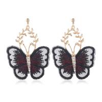 Fashion Create Jewelry Earring, Zinc Alloy, with Lace, Butterfly, gold color plated, embroidered & for woman & with rhinestone 