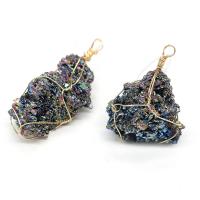 Natural Agate Pendentif Druzy, pierre gemme, avec laiton, Irrégulière, Placage de couleur d'or, unisexe, multicolore, 26x40- Vendu par PC