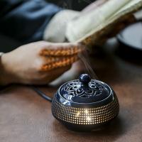 Porcelain Incense Burner, handmade, for home and office & durable & with USB interface & with LED light & hollow 