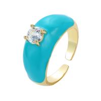 metal Anillo de dedo Cuff, chapado en color dorado, Joyería & micro arcilla de zirconia cúbica & esmalte, más colores para la opción, 25x10mm, Vendido por UD