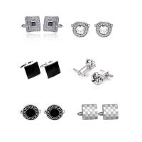 Zinc Alloy Cufflinks, silver color plated, stoving varnish & micro pave cubic zirconia 