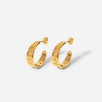 Stainless Steel Stud Earring, Letter C, 18K gold plated, for woman & hollow 