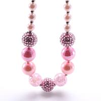 ABS-Kunststoff-Perlen Kinder Halskette, mit Zinklegierung, mit Verlängerungskettchen von 2.36 inch, mit Strass, Rosa, 10mm,40mm, Länge:ca. 17.71 ZollInch, verkauft von PC