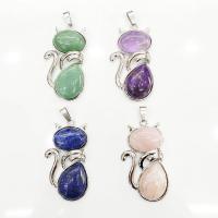 Gemstone Zinc Alloy Pendants, with Zinc Alloy, Cat, plated 