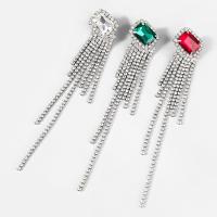 Moda flecos pendientes, aleación de zinc, Joyería & para mujer & con diamantes de imitación de vidrio & con diamantes de imitación, más colores para la opción, 15.7x27mm, Vendido por Par