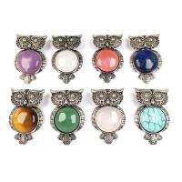 Gemstone Zinc Alloy Pendants, Natural Stone, with Zinc Alloy, Owl, antique silver color plated & Unisex 