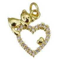 Cubic Zirconia Micro Pave Brass Pendant, Heart, gold color plated, micro pave cubic zirconia & hollow Approx 3.5mm 