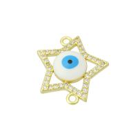 Cubic Zirconia Micro Pave Brass Connector, Star, gold color plated, micro pave cubic zirconia & enamel & hollow Approx 1mm 