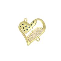 Cubic Zirconia Micro Pave Brass Connector, Heart, gold color plated, micro pave cubic zirconia & hollow Approx 1mm 