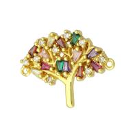 Cubic Zirconia Micro Pave Brass Connector, Tree, gold color plated, micro pave cubic zirconia Approx 1mm 