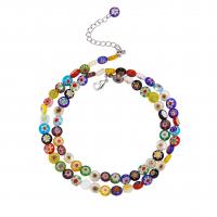 Collier en Murano bijoux, chalumeau, avec laiton, avec 2Inch chaînes de rallonge, Placage de couleur platine, longueur différente pour le choix & unisexe, couleurs mélangées, 8mm, Vendu par PC