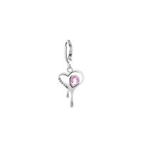 Aro aro gota pendiente, metal, con cúbica circonia, Corazón, chapado en color de platina, para mujer & facetas, Rosado, 33mm, aproximado 5parespareja/Bolsa, Vendido por Bolsa