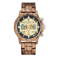 Men Wrist Watch, Wood, with Glass & Stainless Steel, Chinese movement, Round, plated & for man & luminated 