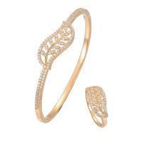 Micro cúbicos Circonia allanar sistemas de la joyería de cobre amarillo, metal, Hoja, chapado, diferentes estilos para la opción & micro arcilla de zirconia cúbica & para mujer, 60mm, tamaño:6-9, Vendido por UD