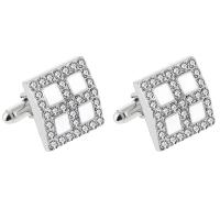 Zinc Alloy Cufflinks, platinum color plated, for man & with rhinestone 