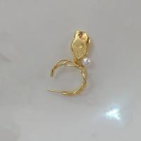 pendiente gota de aleación de cinc, aleación de zinc, con Perlas de vidrio, chapado en color dorado, Joyería, dorado, 55mm, Vendido por Par