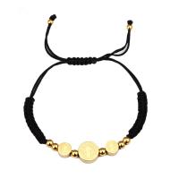 Stainless Steel Chain Bracelets, with Polyester Cord, gold color plated, adjustable & for woman 12mm, 5mm, 8mm Approx 9.4 Inch 