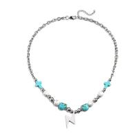 Collier de bijoux de titane, Acier titane, avec turquoise, avec 1.96inch chaînes de rallonge, Symbole de la foudre, bijoux de mode & unisexe, couleur originale Environ 19.6 pouce, Vendu par PC