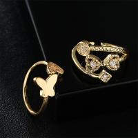 Brass Cuff Finger Ring, gold color plated, Adjustable & micro pave cubic zirconia & for woman, 18mm 