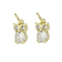 Cubic Zirconia Micro Pave Brass Pendant, Owl, gold color plated, micro pave cubic zirconia Approx 4mm 