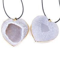 Collar de druzy, Ágata de cuarzo de hielo, con metal, Corazón, chapado en color dorado, estilo druzy & unisexo, gris, 50-52mm, longitud:aproximado 17.72 Inch, Vendido por UD