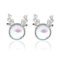 Sterling Silver Stud Earring, argent sterling 925, avec Moonstone, gazelle, Placage de couleur platine, pour femme Vendu par paire