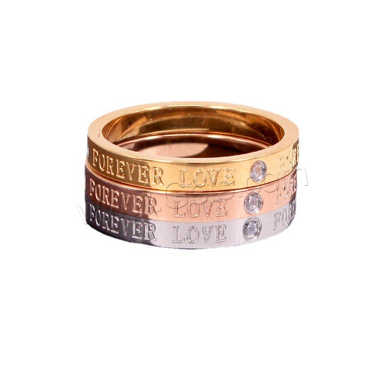 Anillo de dedo de acero Titanium de, Partículas de acero, chapado, diverso tamaño para la opción & con el patrón de la letra & para mujer & con diamantes de imitación, más colores para la opción, tamaño:4-9, Vendido por UD