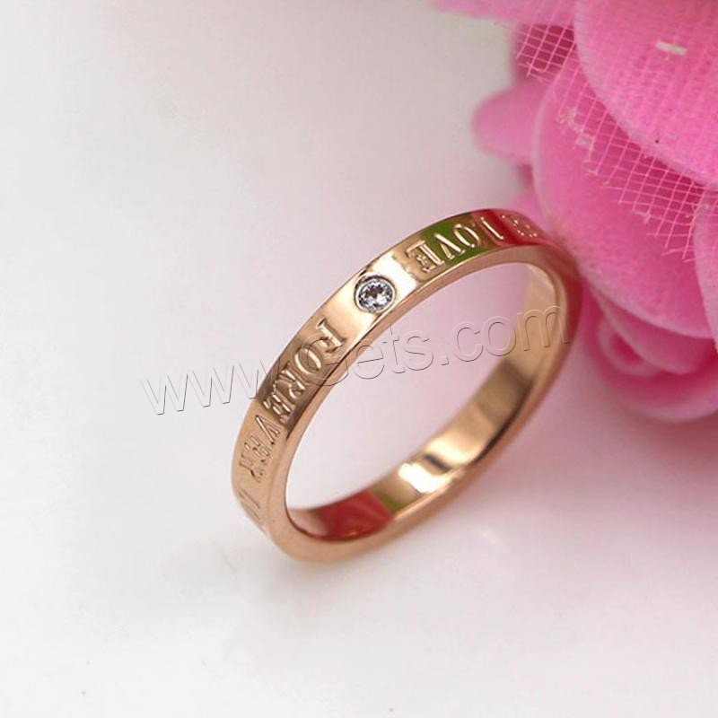 Anillo de dedo de acero Titanium de, Partículas de acero, chapado, diverso tamaño para la opción & con el patrón de la letra & para mujer & con diamantes de imitación, más colores para la opción, tamaño:4-9, Vendido por UD