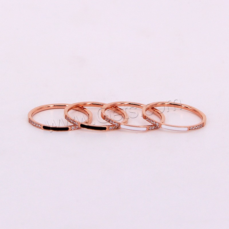 Anillo de dedo de acero Titanium de, Partículas de acero, chapado en color rosa dorada, diverso tamaño para la opción & para mujer & pegamento de gota & con diamantes de imitación, más colores para la opción, tamaño:4-9, Vendido por UD